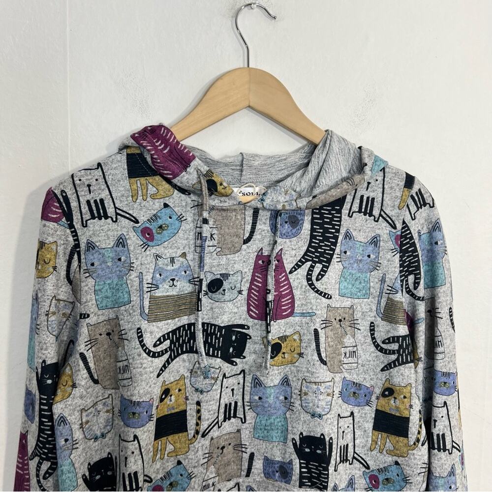 LA Soul NWOT Cute Novelty Cat Gray Hoodie Sweatshirt Size Small - Picture 7 of 13